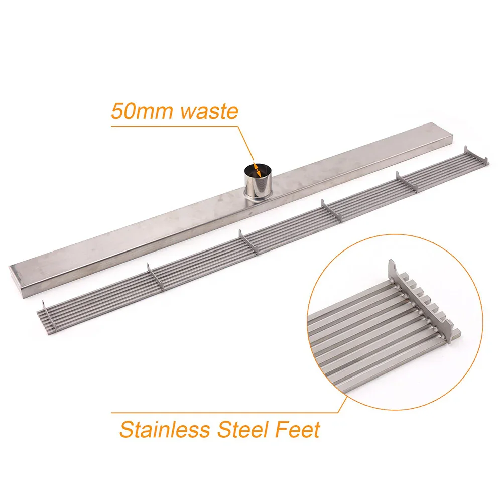 Chrome Stainless Steel Shower Grate 600mm Sword Fence Floor Drain 50mm Outlet - Image 6
