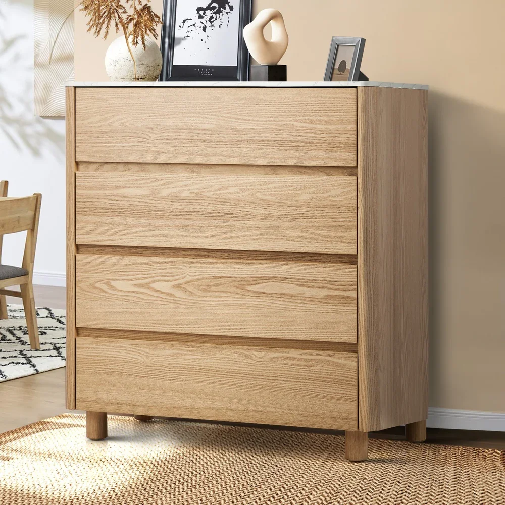 4 Chest of Drawers Dresser Faux Marble Top Natural - Image 10