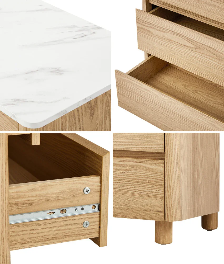 4 Chest of Drawers Dresser Faux Marble Top Natural - Image 2