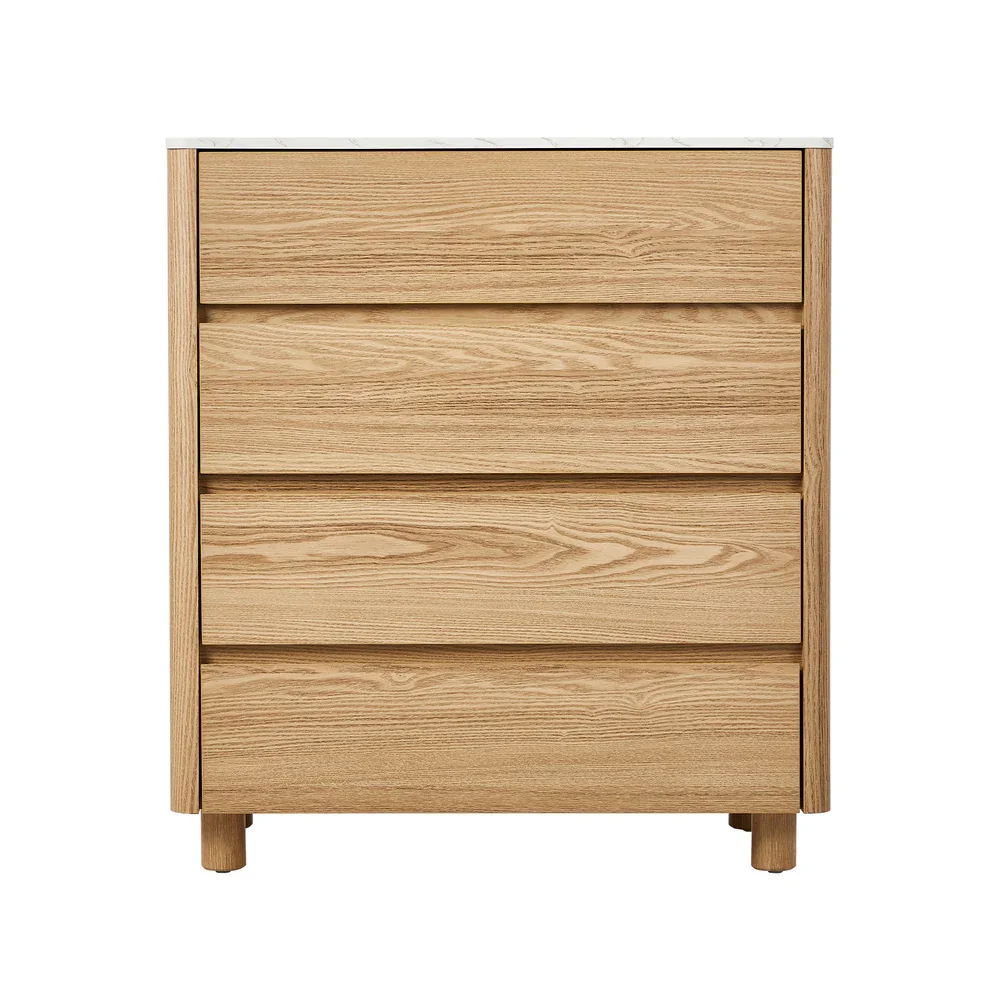4 Chest of Drawers Dresser Faux Marble Top Natural - Image 5