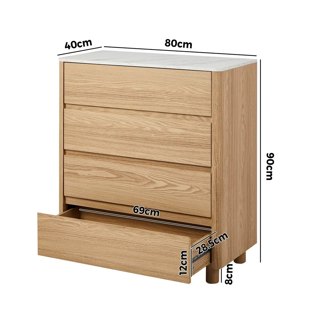 4 Chest of Drawers Dresser Faux Marble Top Natural - Image 6