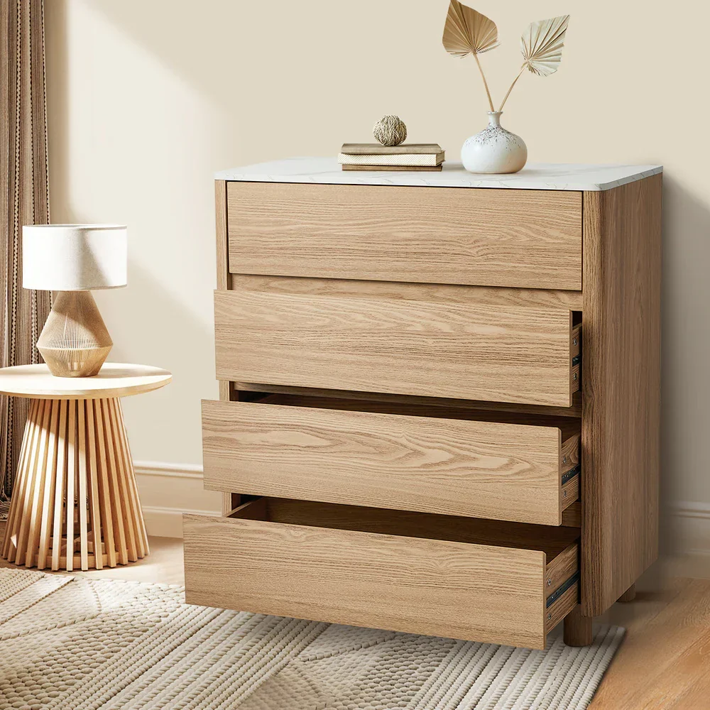 4 Chest of Drawers Dresser Faux Marble Top Natural - Image 7