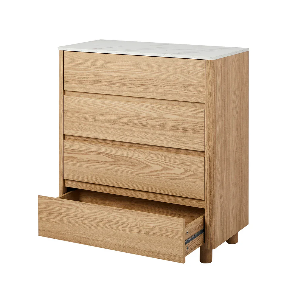 4 Chest of Drawers Dresser Faux Marble Top Natural - Image 9