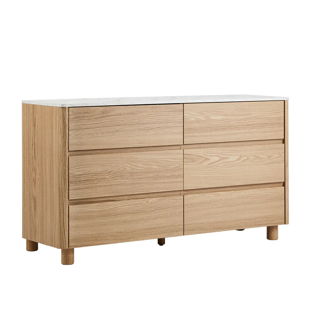 6 Chest of Drawers Dresser Faux Marble Top Natural