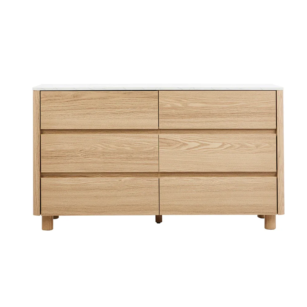 6 Chest of Drawers Dresser Faux Marble Top Natural - Image 10
