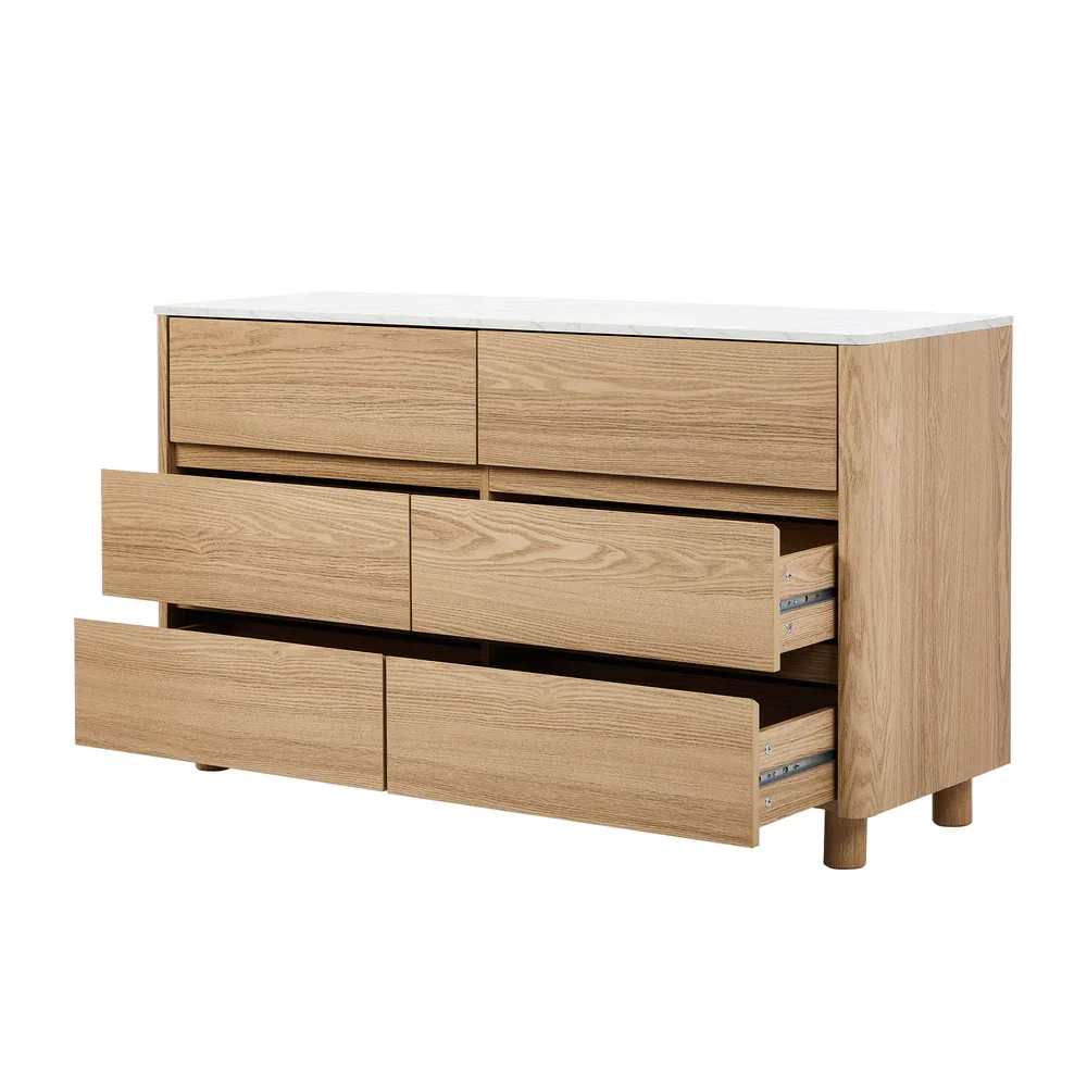 6 Chest of Drawers Dresser Faux Marble Top Natural - Image 3