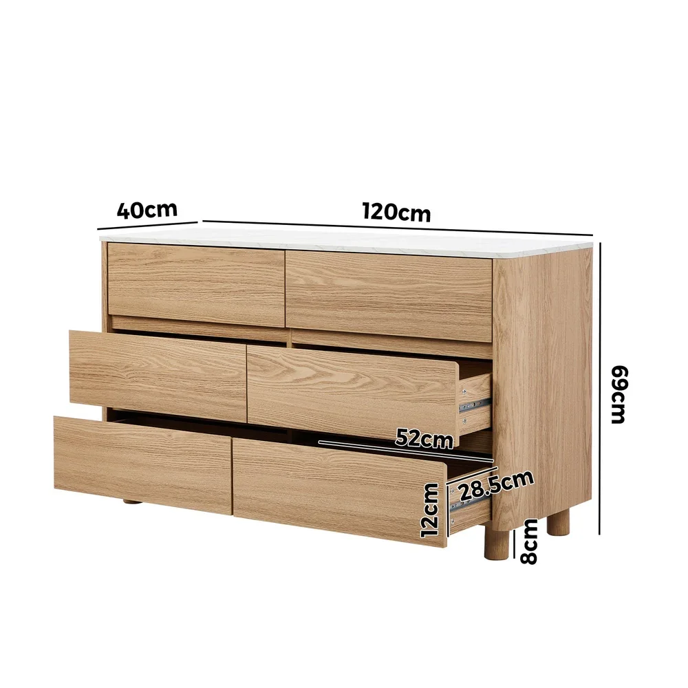 6 Chest of Drawers Dresser Faux Marble Top Natural - Image 4
