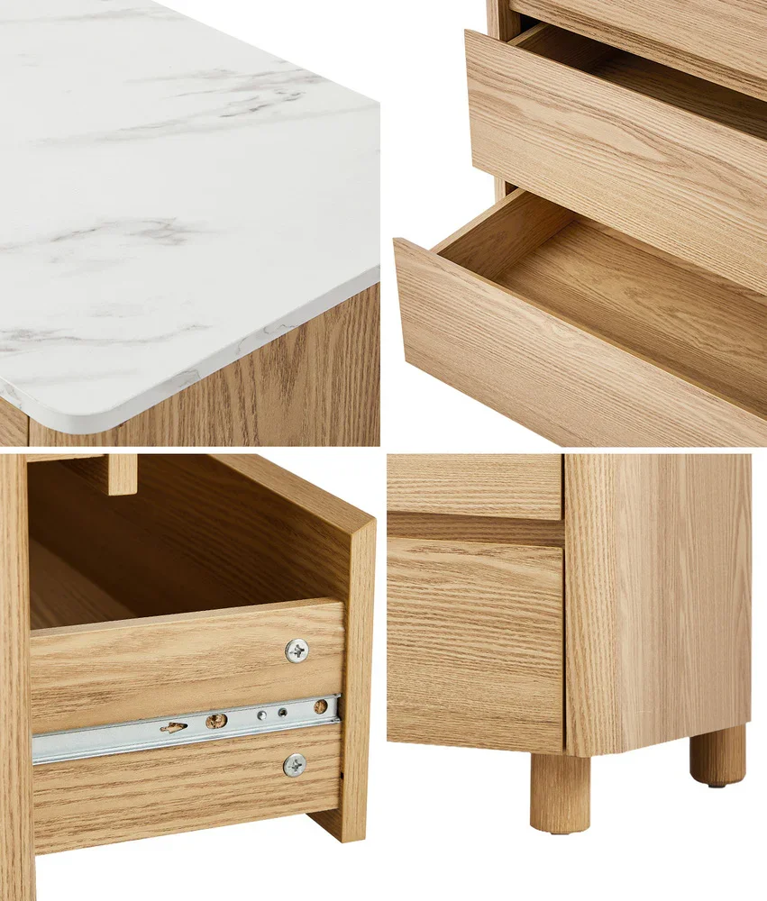 6 Chest of Drawers Dresser Faux Marble Top Natural - Image 5