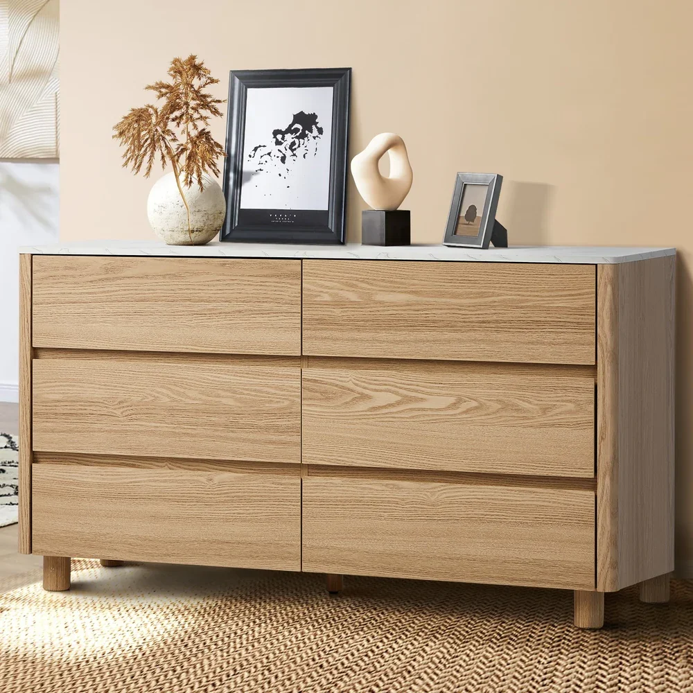 6 Chest of Drawers Dresser Faux Marble Top Natural - Image 7