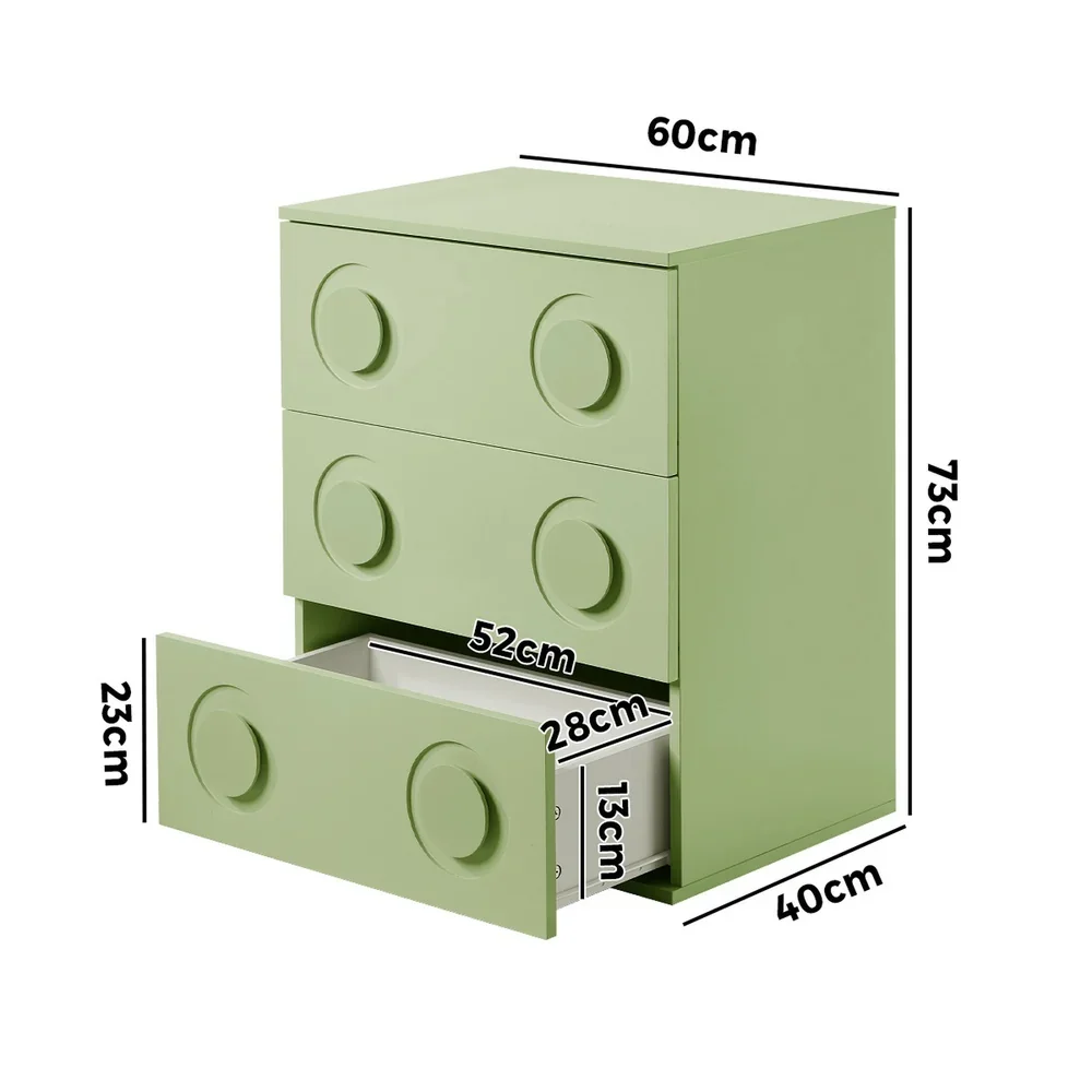3 Chest of Drawers Cabinet Bedroom Dresser Night Stand Green - Image 5