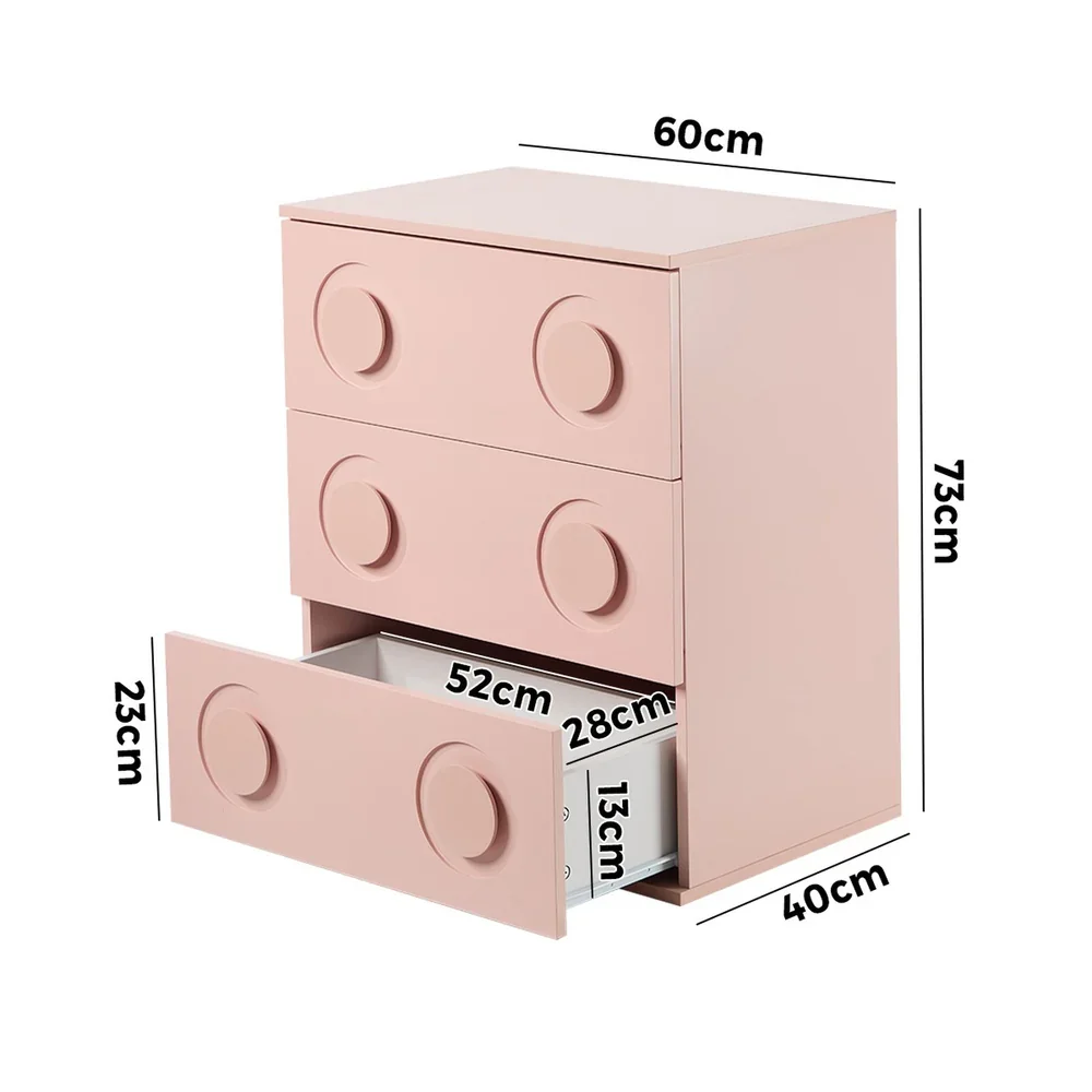 3 Chest of Drawers Cabinet Bedroom Dresser Night Stand Pink - Image 5