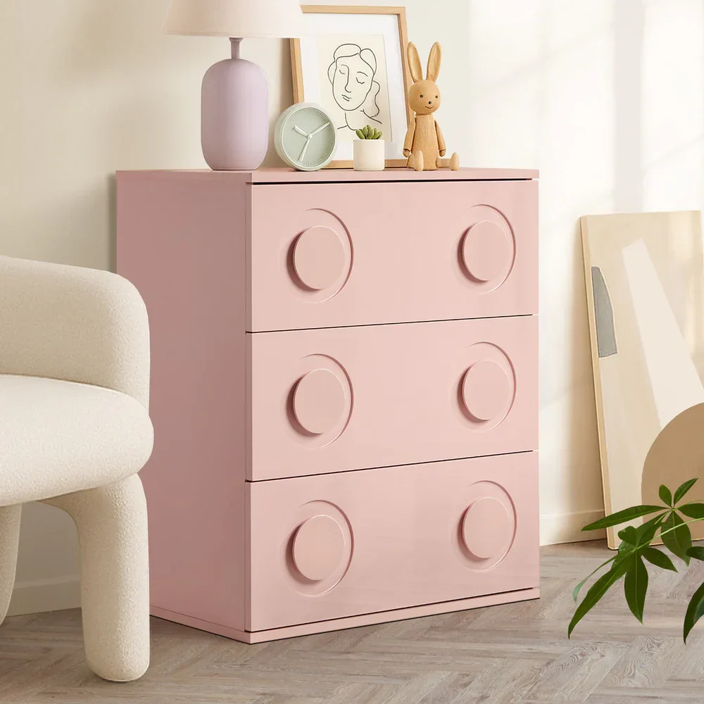 3 Chest of Drawers Cabinet Bedroom Dresser Night Stand Pink - Image 9