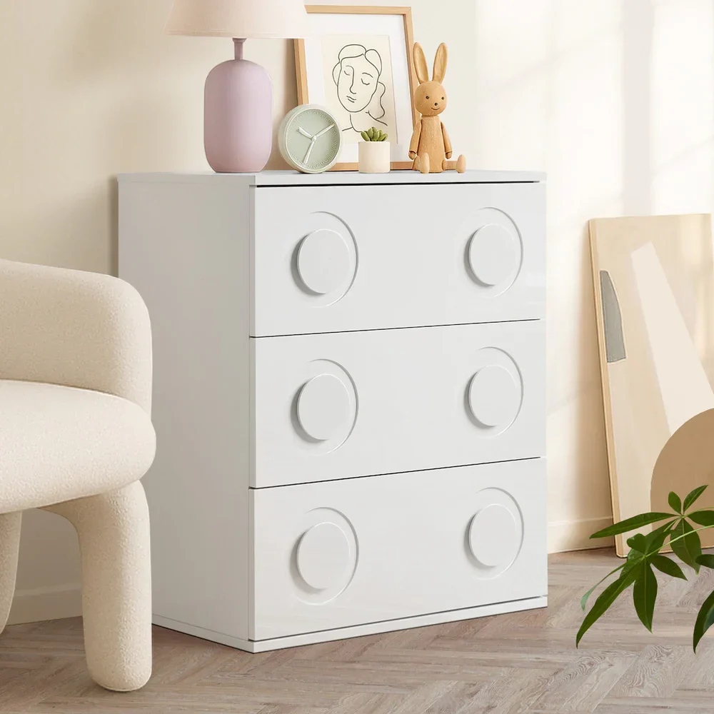 3 Chest of Drawers Cabinet Bedroom Dresser Night Stand White - Image 4