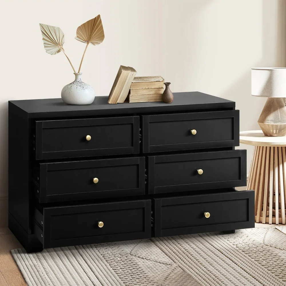 6 Chest of Drawers and Bedside Table Hamptons Furniture Set Black - Image 7
