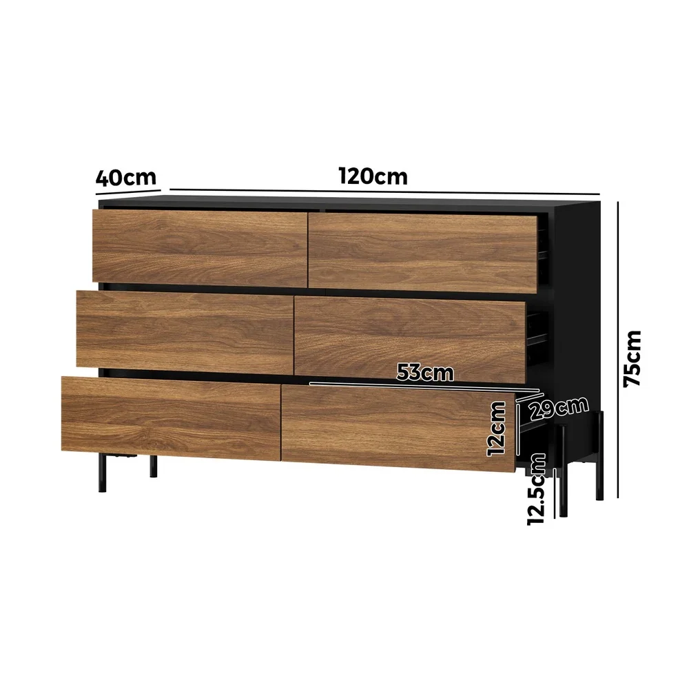 6 Chest of Drawers Cabinet Dresser Table Lowboy Walnut - Image 3