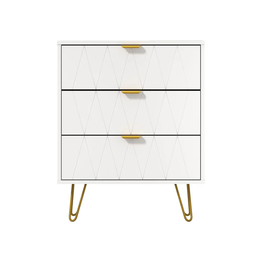 3 Chest of Drawers Gold Handles Dresser Storage Cabinet White - Image 2