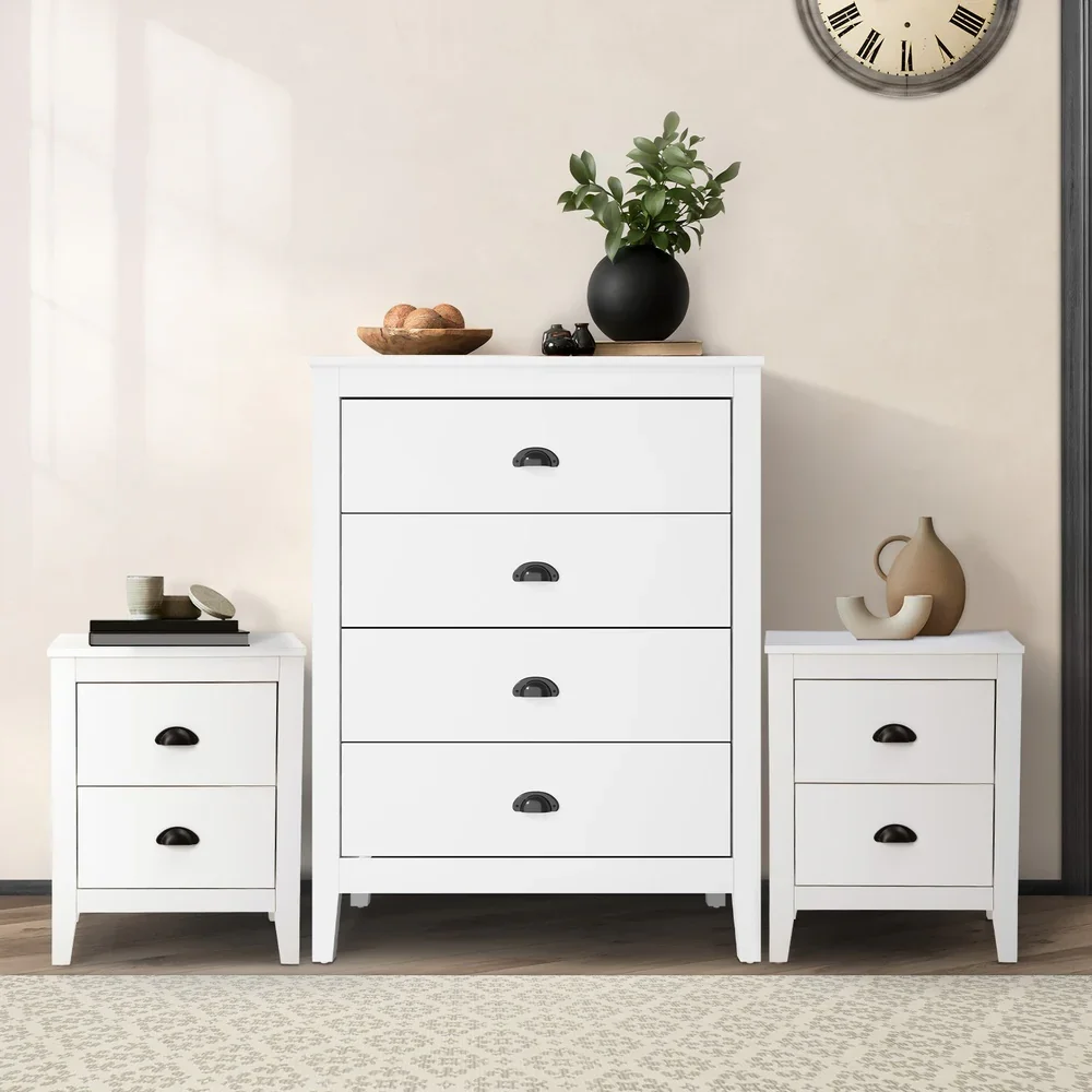 4 Chest of Drawers and 2 Bedside Tables Vintage Bedroom Set White
