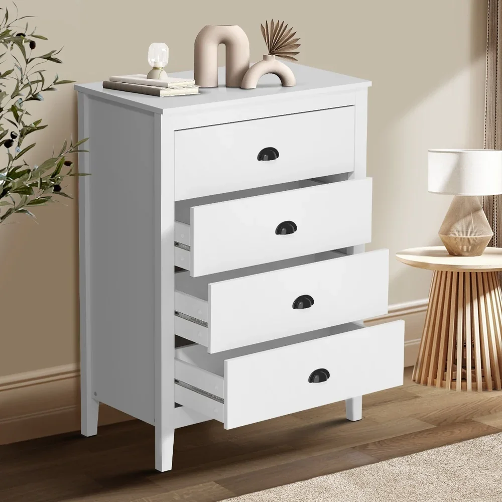 4 Chest of Drawers and 2 Bedside Tables Vintage Bedroom Set White - Image 2