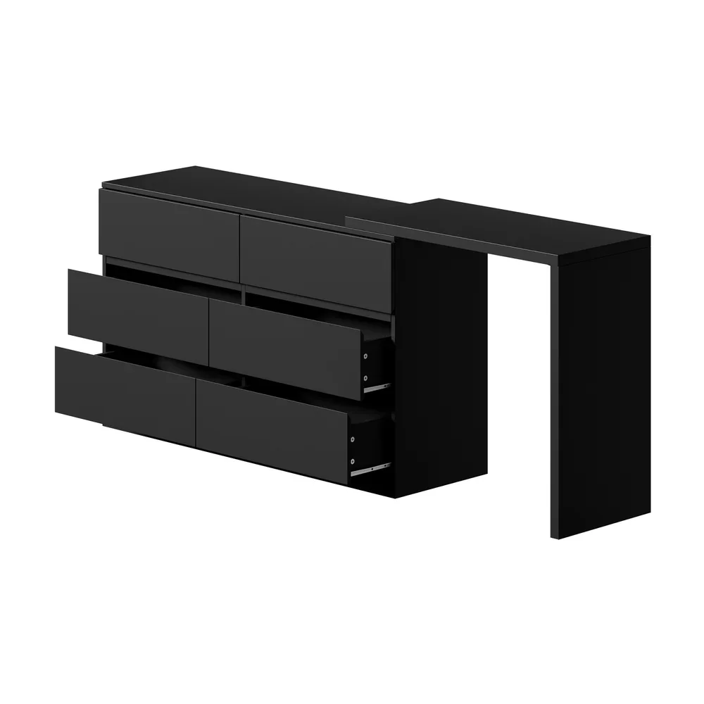 6 Chest of Drawers Dresser with Side Table Black - Image 3