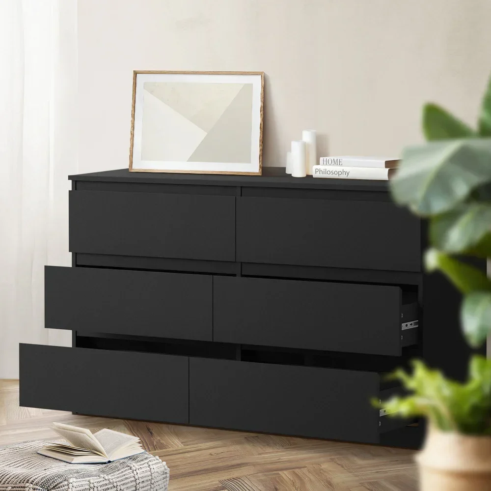 6 Chest of Drawers Lowboy Dresser Table Bedroom Black - Image 3
