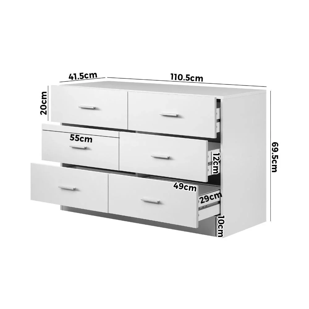 6 Chest of Drawers Aluminum Handles White - Image 5