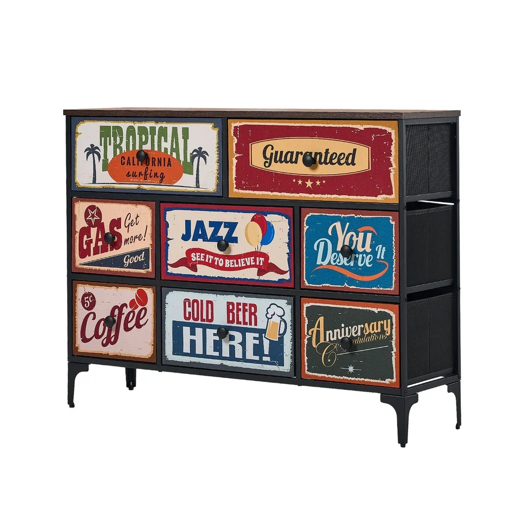 8 Chest of Drawers Fabric Retro Vintage Multi-colour - Image 2