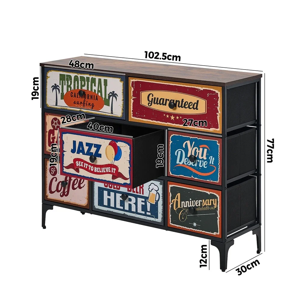 8 Chest of Drawers Fabric Retro Vintage Multi-colour - Image 4