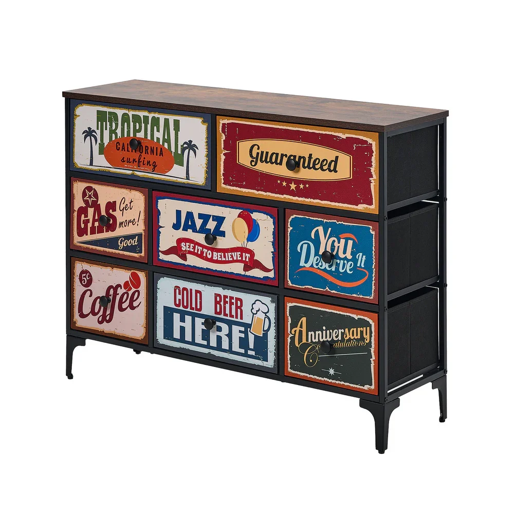 8 Chest of Drawers Fabric Retro Vintage Multi-colour - Image 6