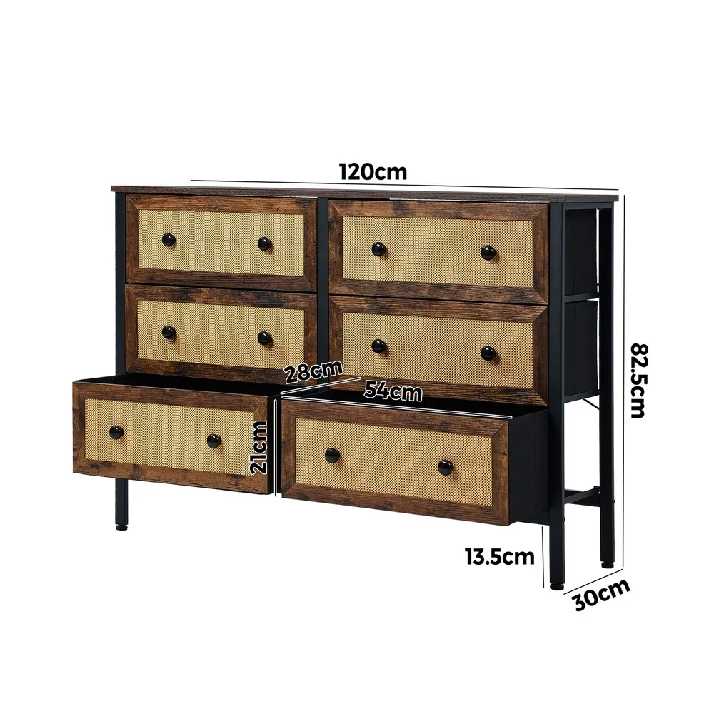 6 Chest of Drawers Rattan Fabric Dresser Tallboy - Image 3