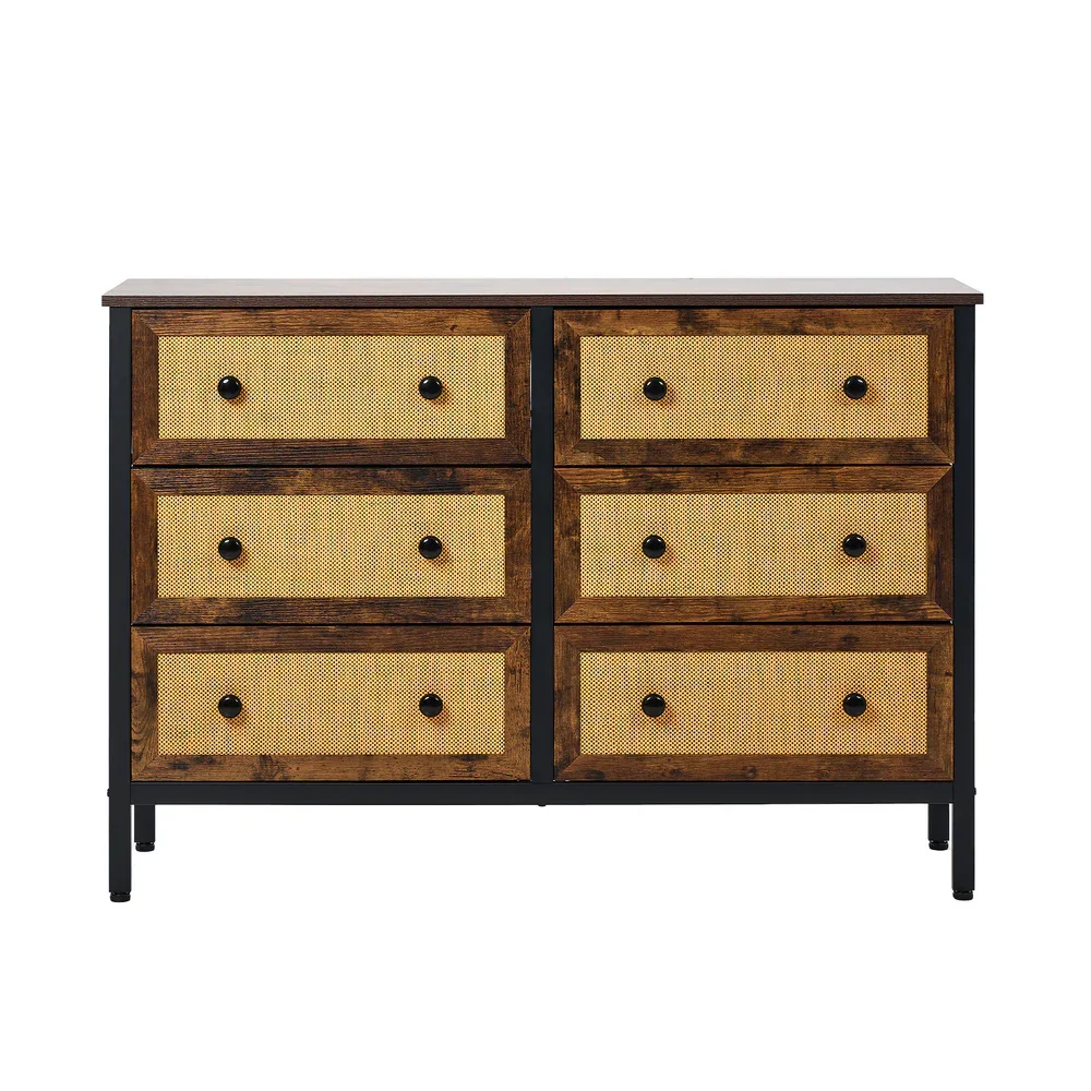 6 Chest of Drawers Rattan Fabric Dresser Tallboy - Image 5
