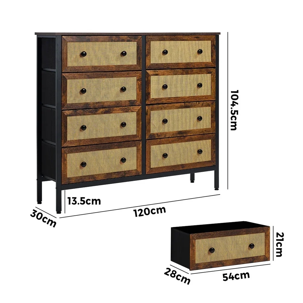 8 Chest of Drawers Rattan Fabric Dresser Tallboy - Image 4