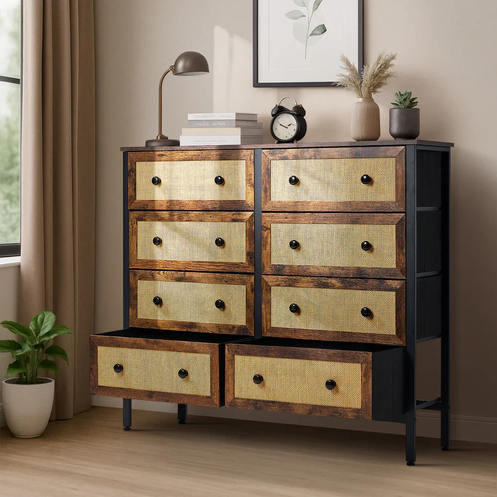 8 Chest of Drawers Rattan Fabric Dresser Tallboy - Image 6