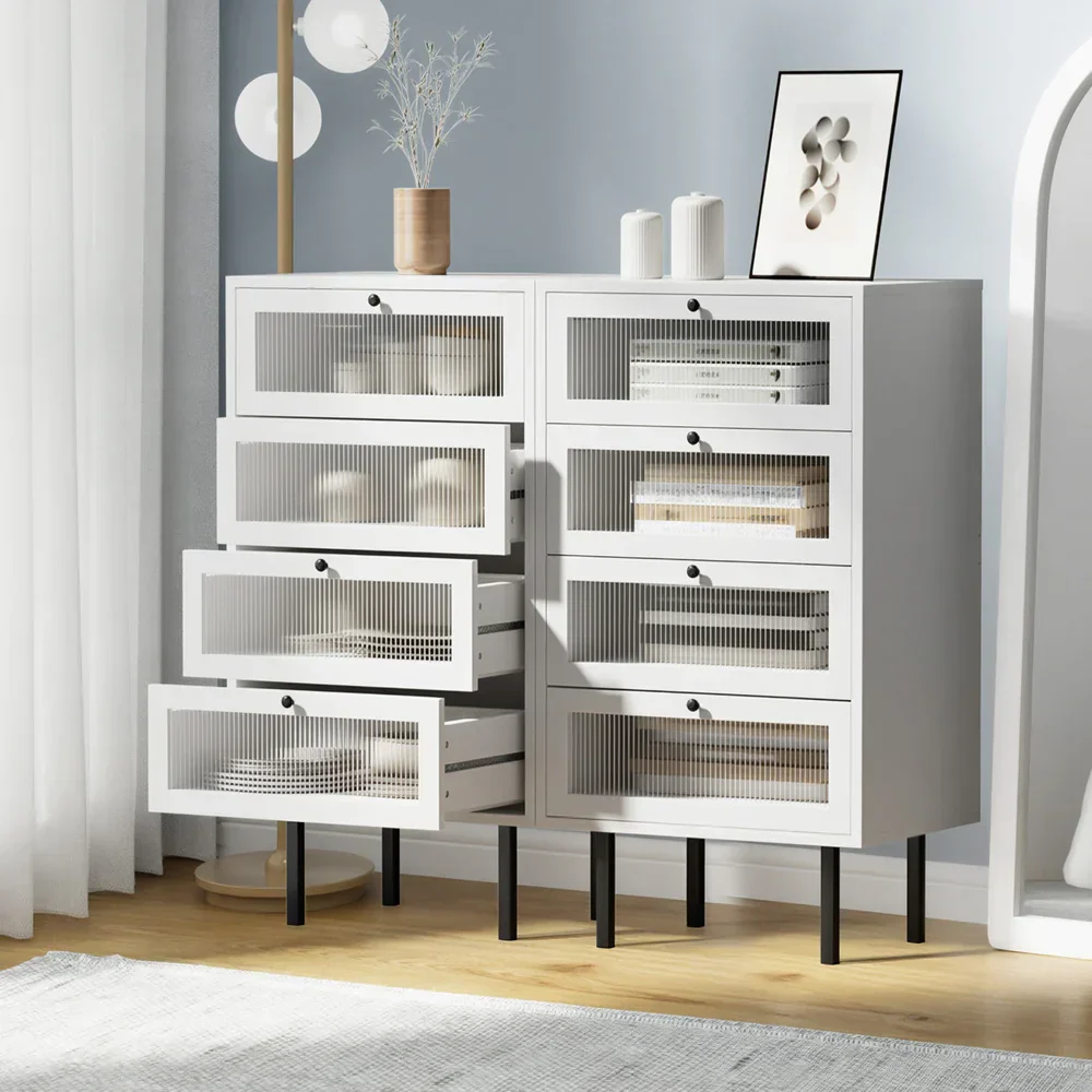 4 Chest of Drawers Tallboy Dresser Cabinet White Set of 2 - Image 8