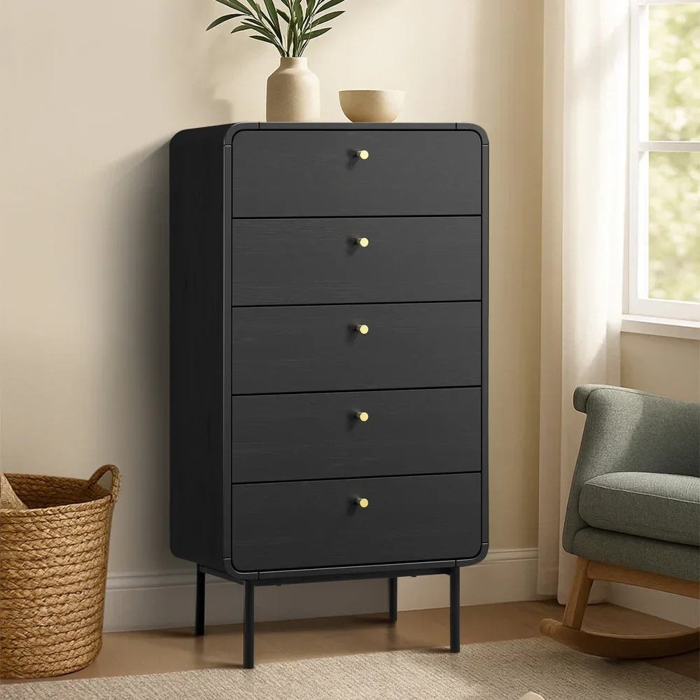5 Chest of Drawers Dresser Tallboy Metal Handle Black - Image 8