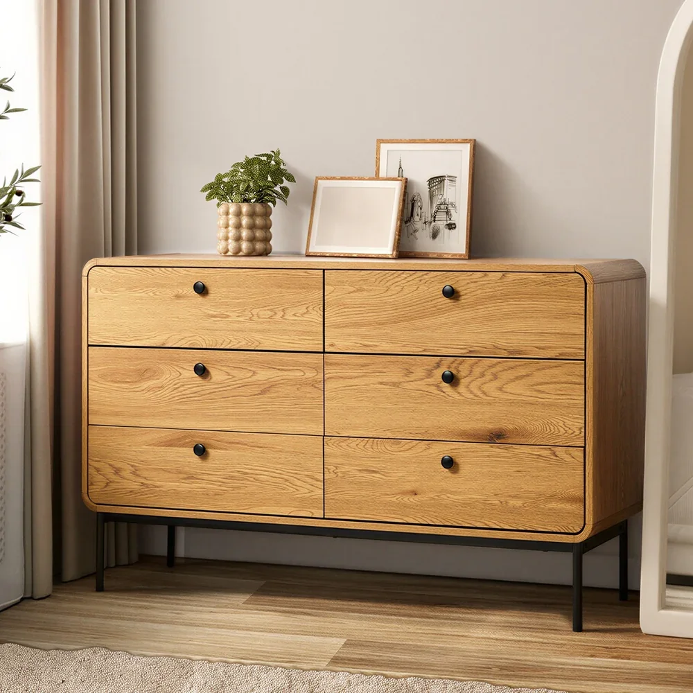 6 Chest of Drawers Tallboy Storage Cabinet Dresser Natural - Image 2