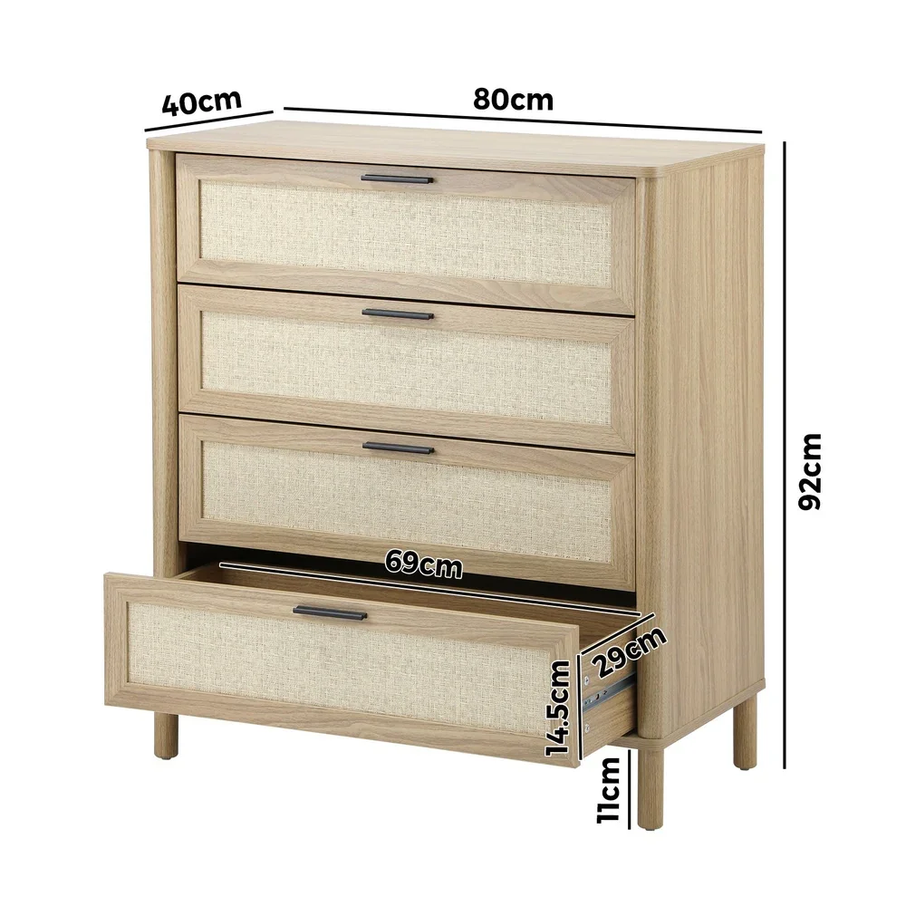 4 Chest of Drawers Rattan Dresser Natural - Image 3