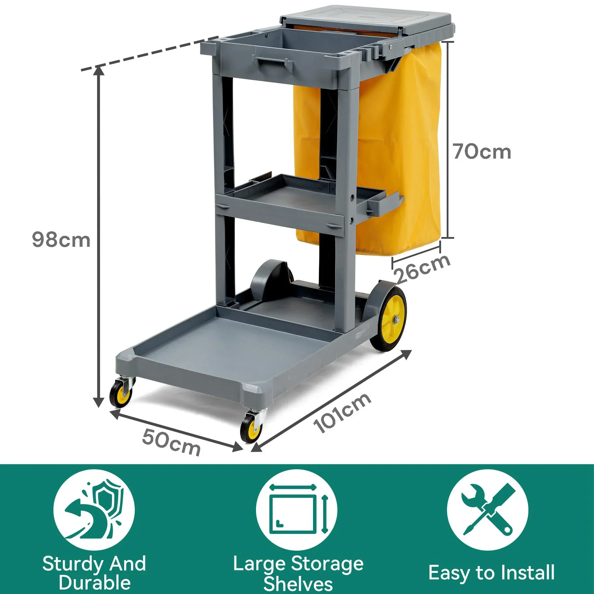 Commercial Hotel Restaurant Cleaning Cart 3-Shelf Commercial Janitorial Cart Housekeeping Cart - Image 3