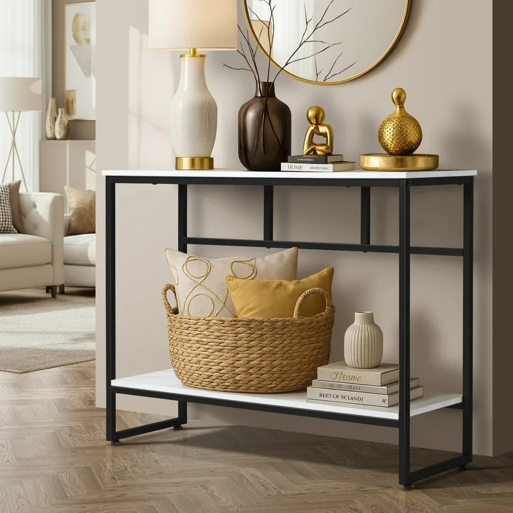 Console Table Hallway Marble Effect Metal Table Display WH&BK