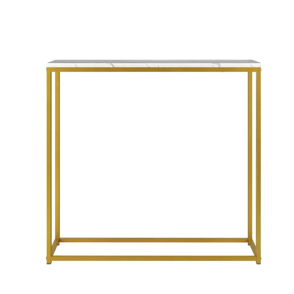 Console Table Marble-look Iron Gold&White - Image 6