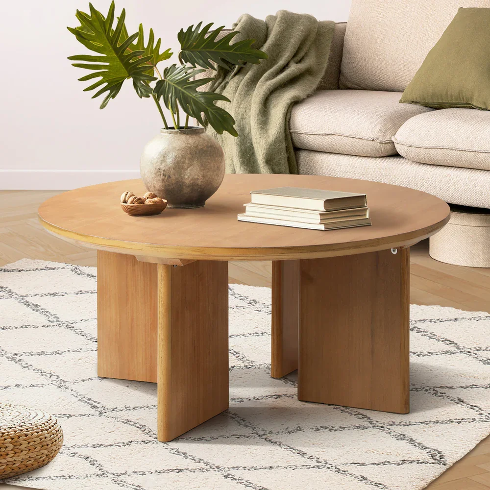 Coffee Table Round Side End Tables Wooden Natural - Image 6