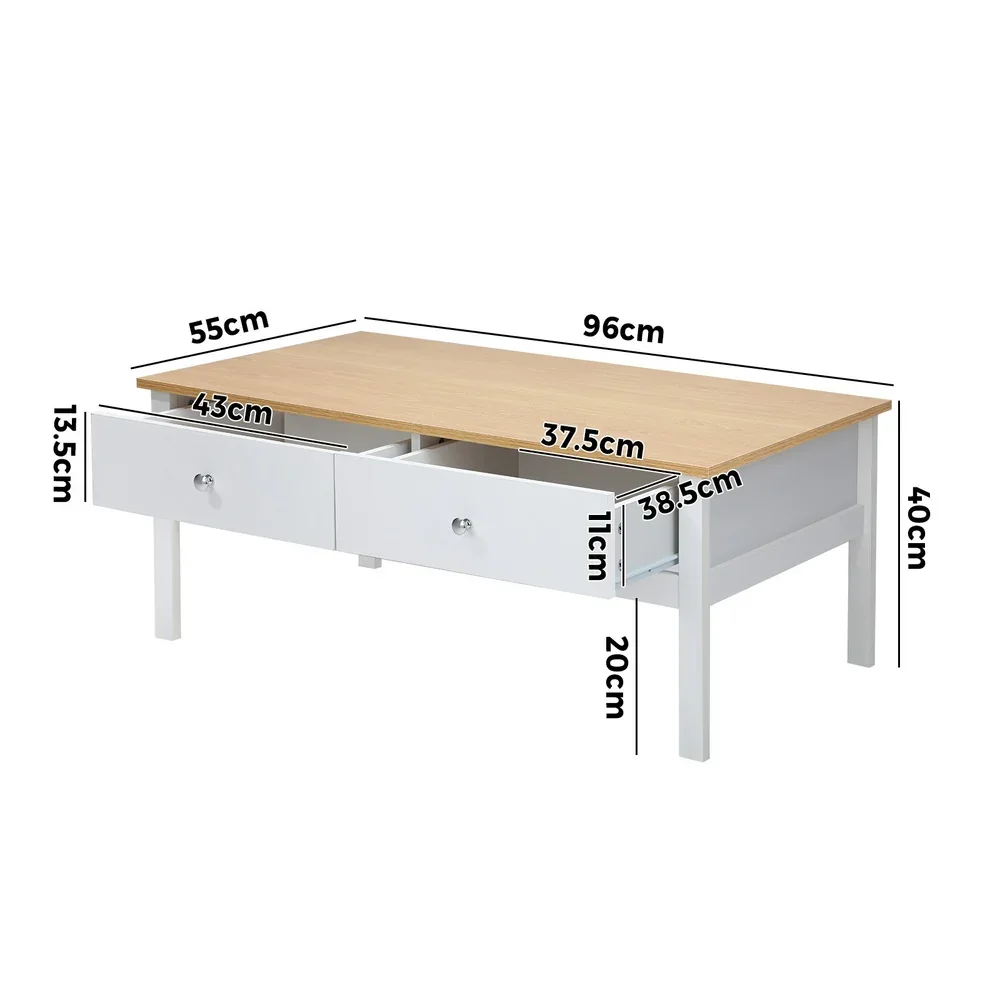 Coffee Table Storage Drawers Natural White - Image 2