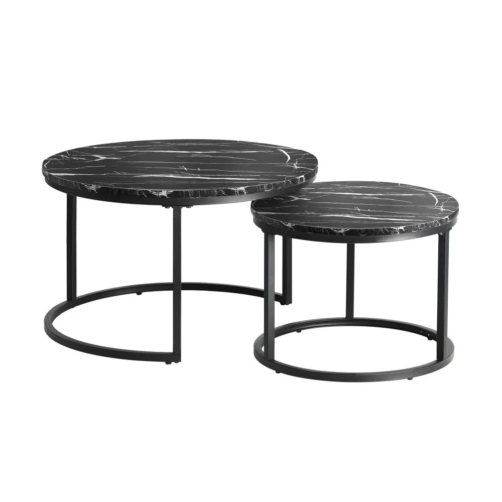Set of 2 Nesting Coffee Table Round Marble Black - Image 6