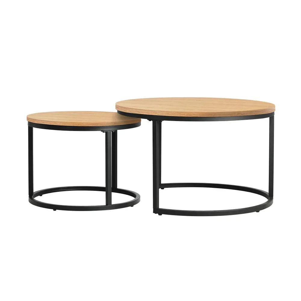 Set of 2 Nesting Coffee Table Round Marble Natural - Image 2