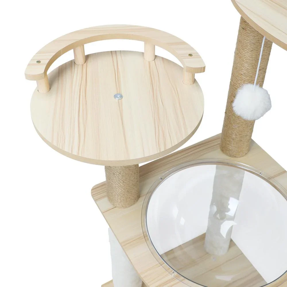 132cm Wooden Cat Tree Scratching Post Acrylic Bowl - Image 4