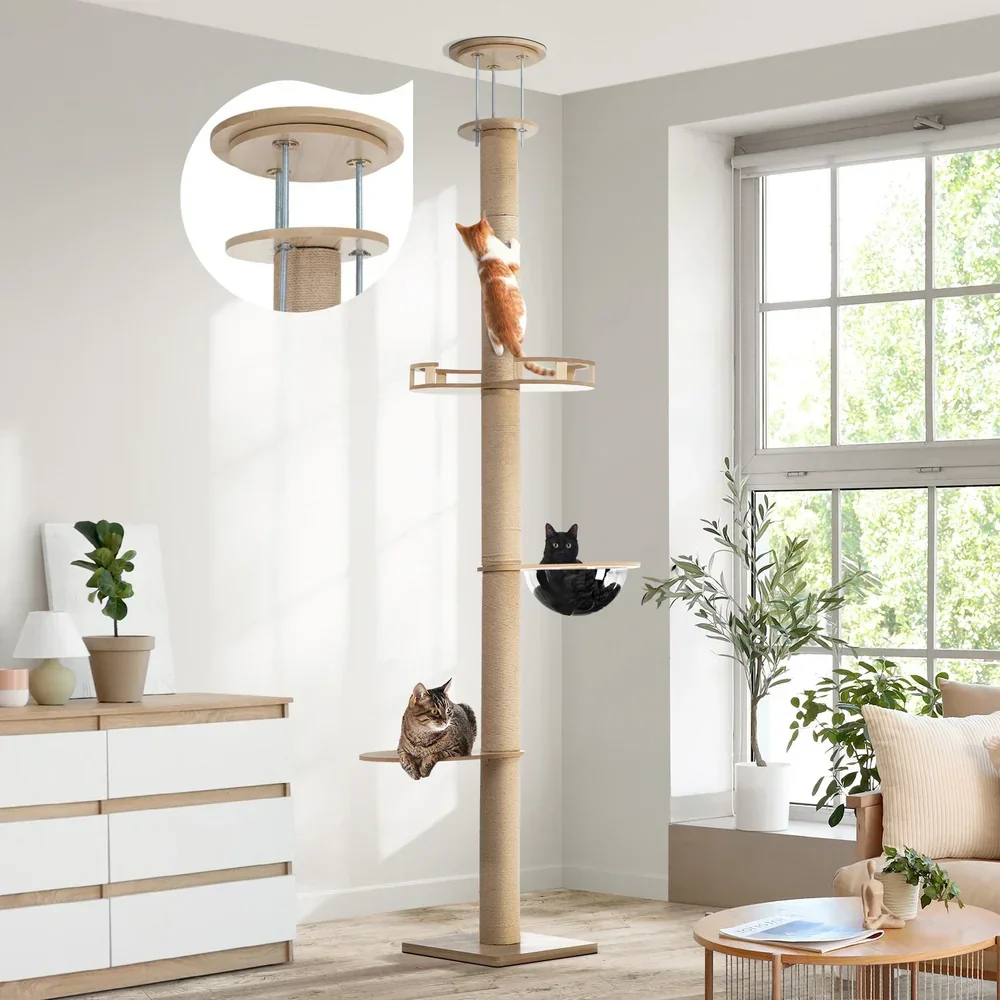 Cat Tree Wood Tower Scratching 270cm Post Floor to Ceiling - Image 7