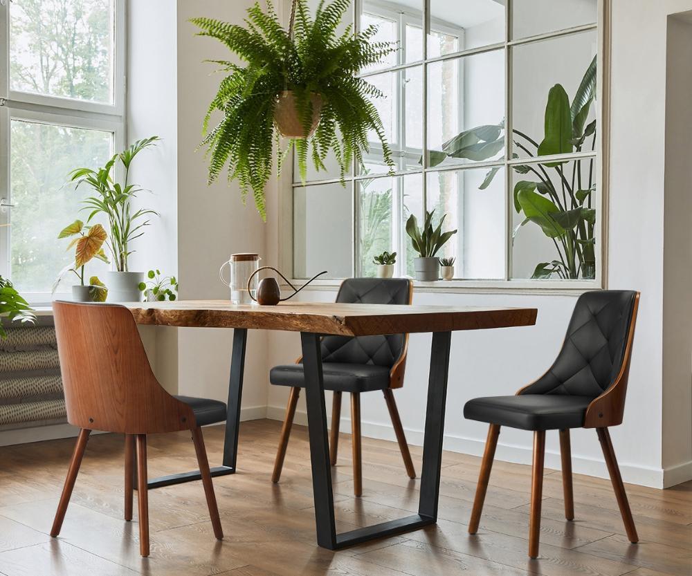 6x Wooden Dining Chairs Faux Leather Padded Black - Image 4