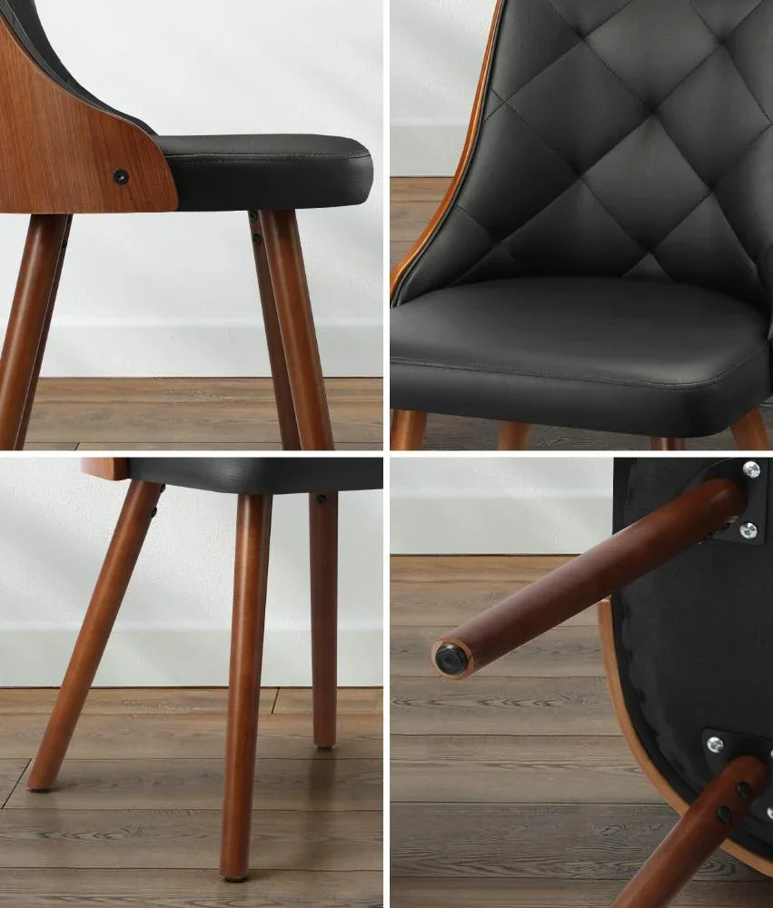 6x Wooden Dining Chairs Faux Leather Padded Black - Image 9