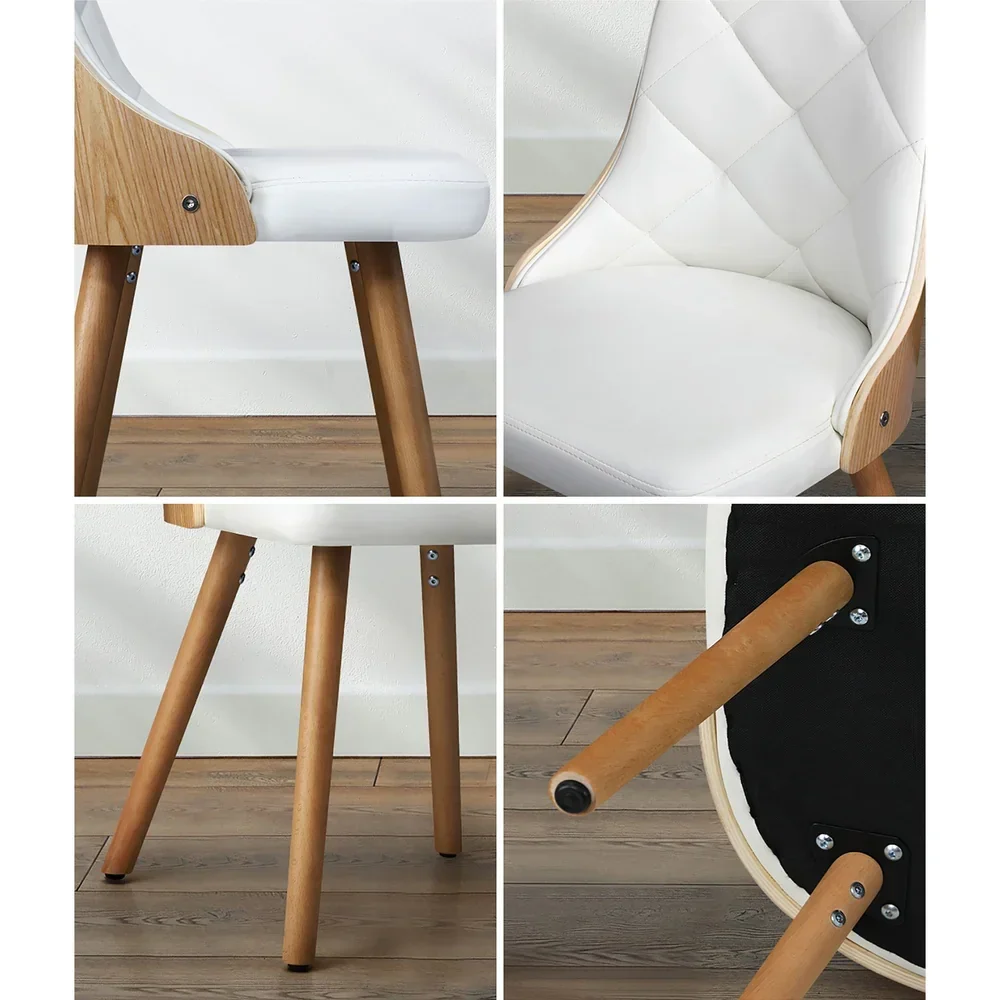 4x Wooden Dining Chairs Faux Leather Padded White - Image 7