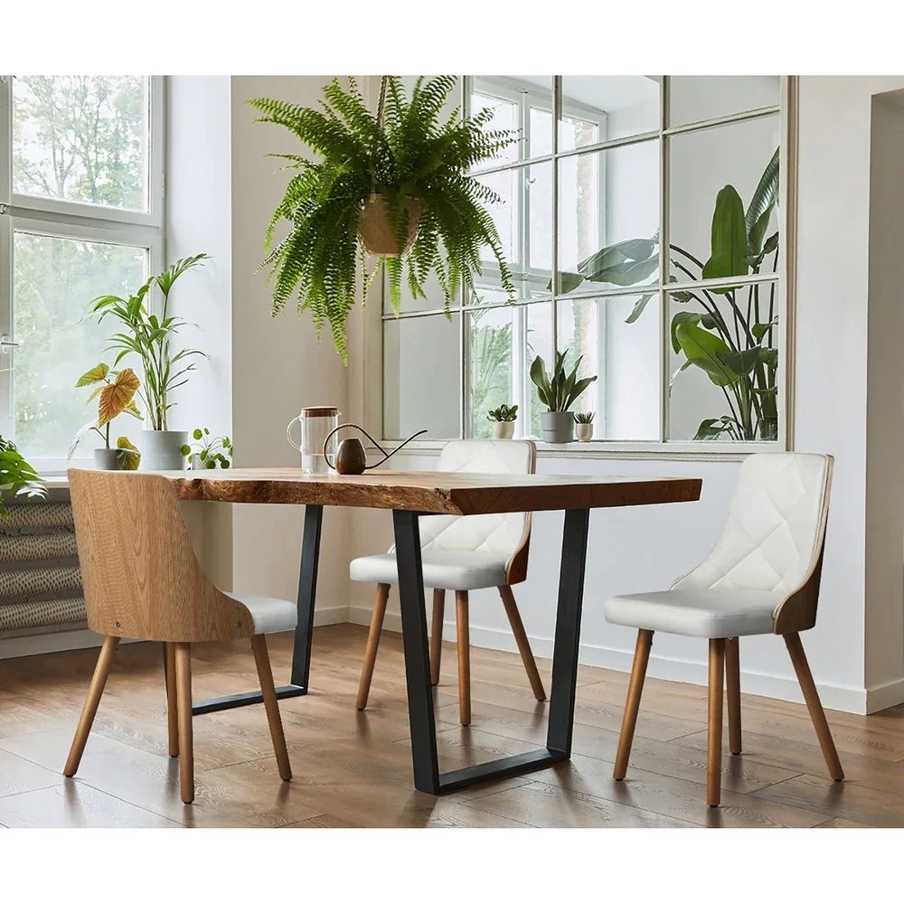 8x Wooden Dining Chairs Faux Leather Padded White - Image 2