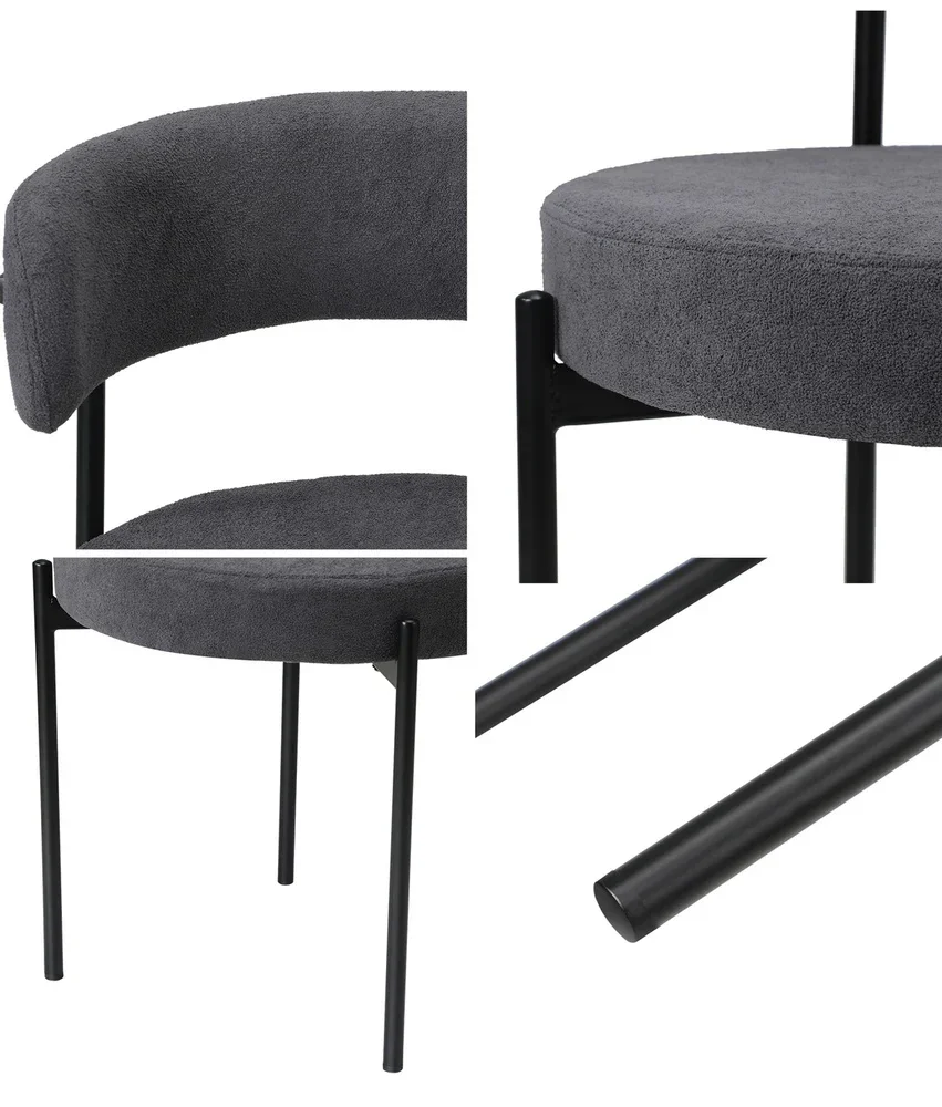 2x Dining Chair Boucle Seat Backrest Dark Grey - Image 8